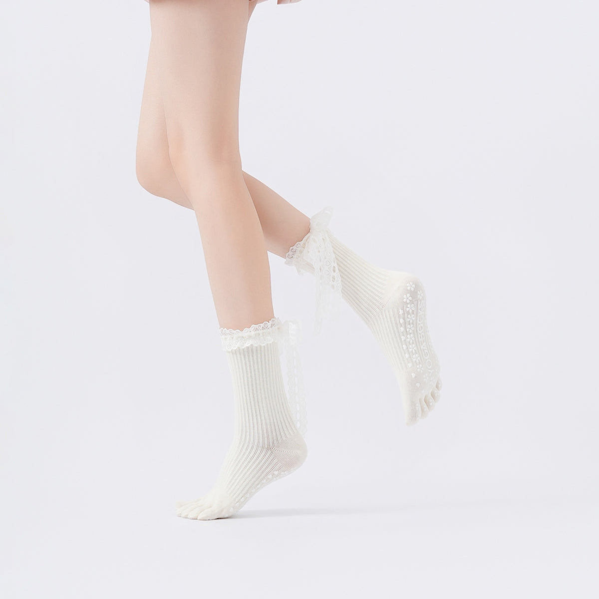ZoraSocks Lace Trim Five-Toe Pilates Grip Socks