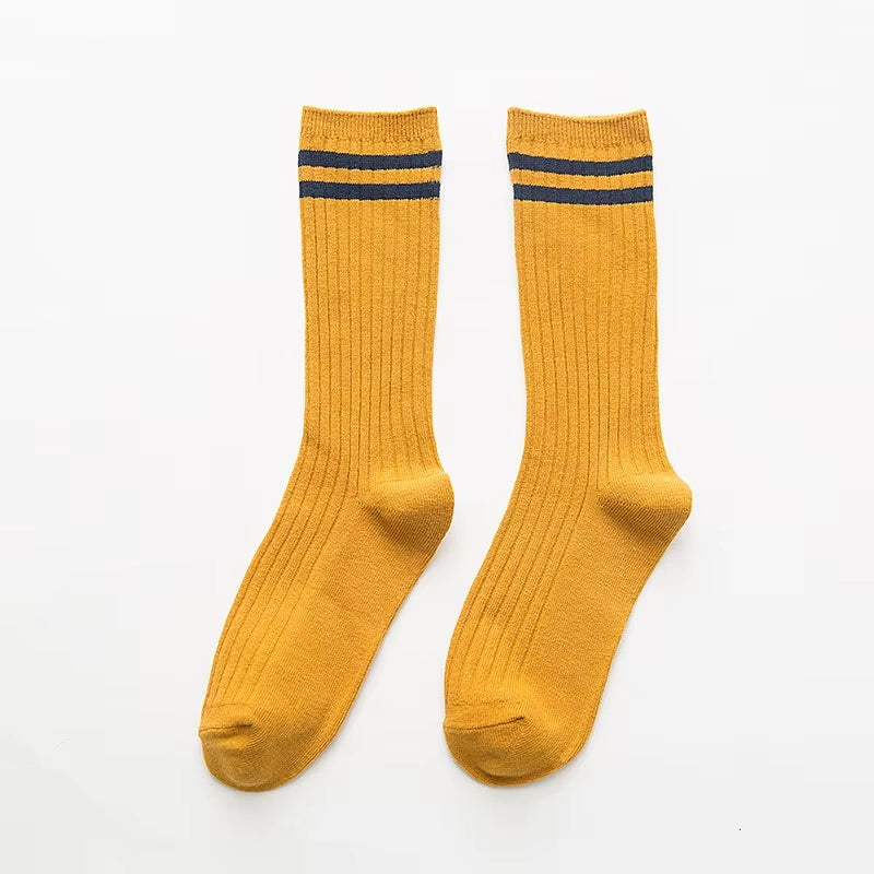 Women‘s Ribbed Slouchy Crew Socks Solid Color Double Needle Cotton