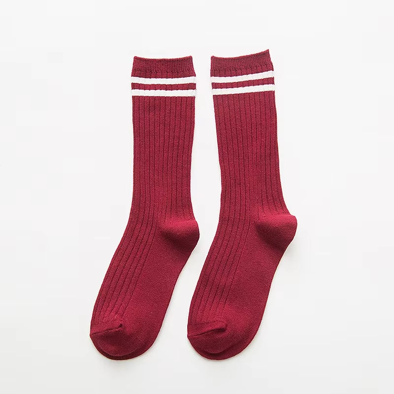 Women‘s Ribbed Slouchy Crew Socks Solid Color Double Needle Cotton