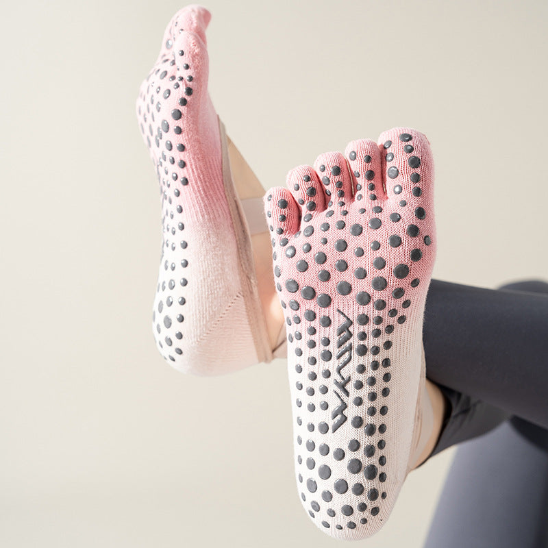 ZoraSocks Gradient Cross-Strap Five-Toe Pilates Grip Socks