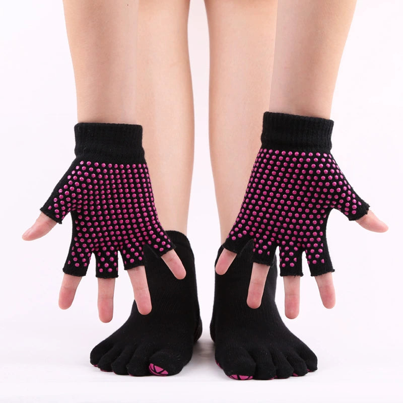 ZoraSocks Striped Five-Toe Grip Socks & Gloves Set