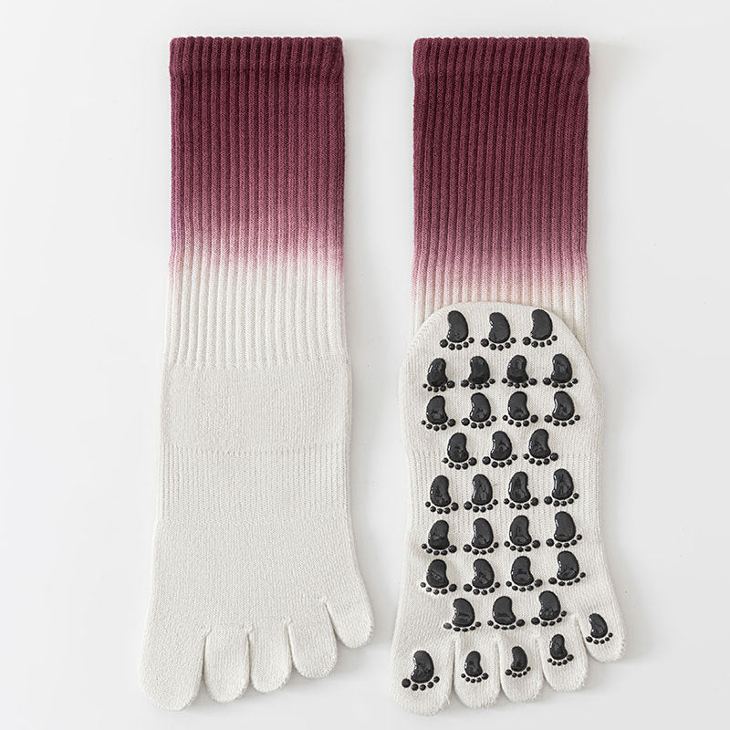 ZoraSocks Gradient Mid-Calf Five-Toe Pilates Grip Socks