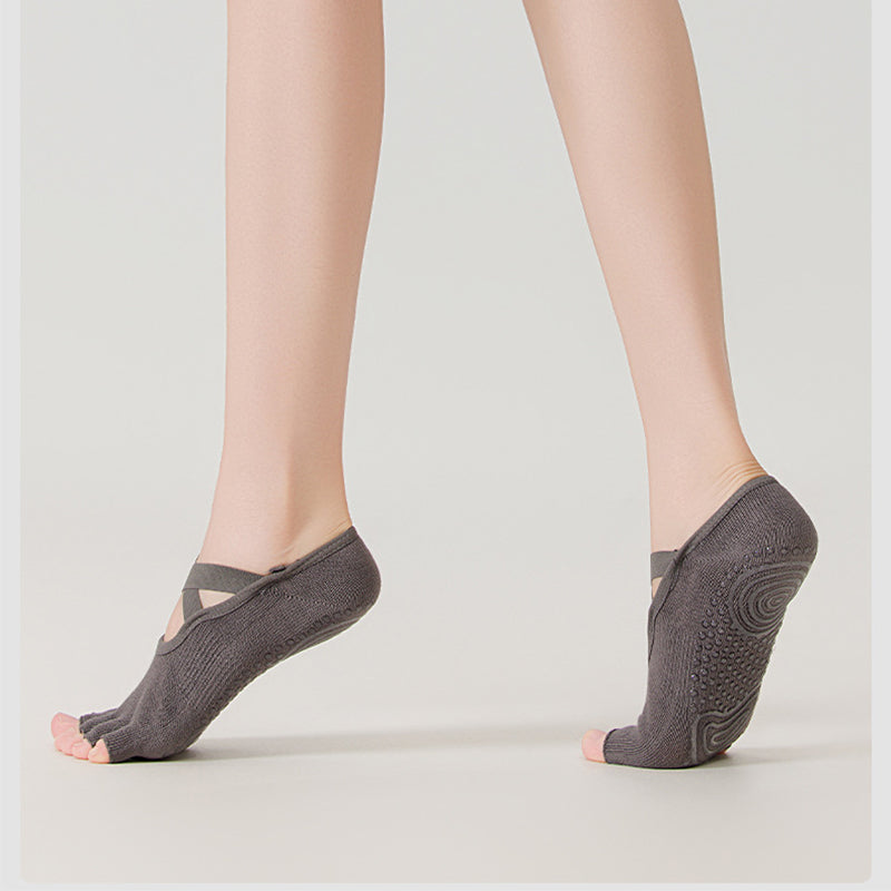 ZoraSocks Cross-Strap Half-Toe Pilates Grip Socks