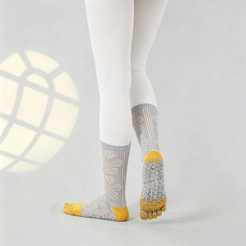 ZoraSocks Floral Mid-Calf Five-Toe Grip Socks