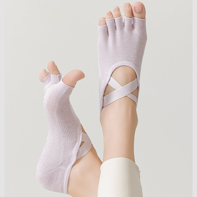 ZoraSocks Cross-Strap Half-Toe Pilates Grip Socks