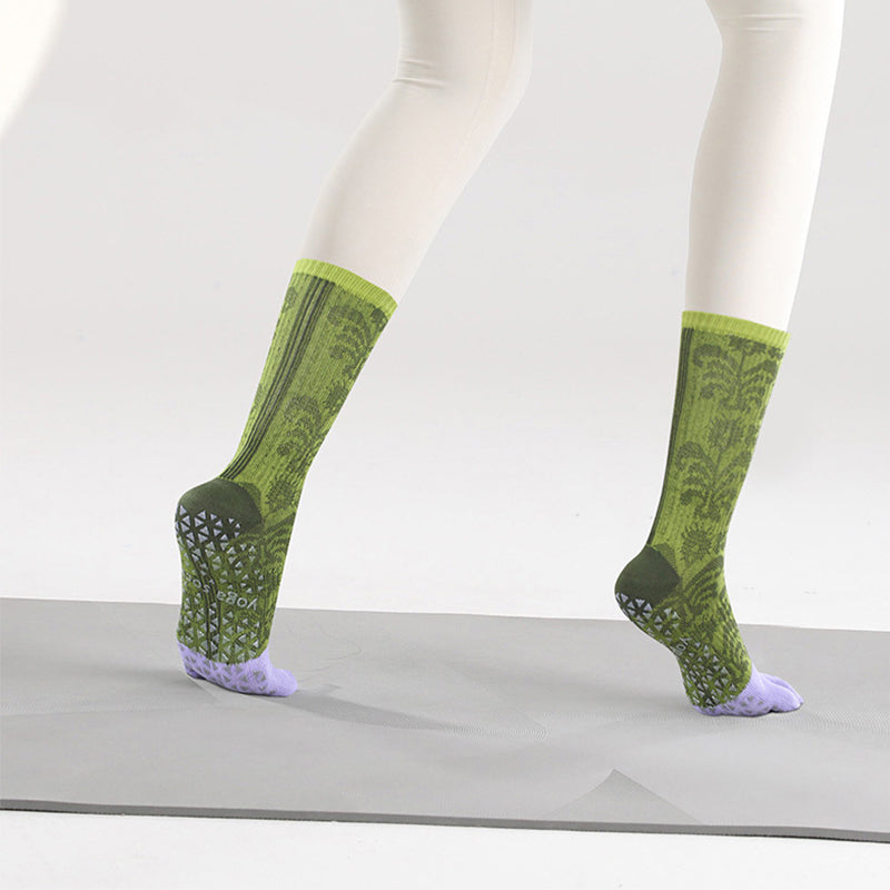 ZoraSocks Floral Mid-Calf Five-Toe Grip Socks