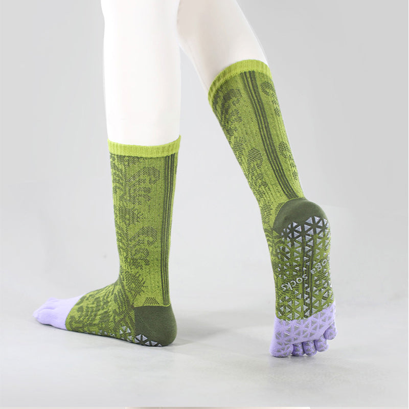 ZoraSocks Floral Mid-Calf Five-Toe Grip Socks