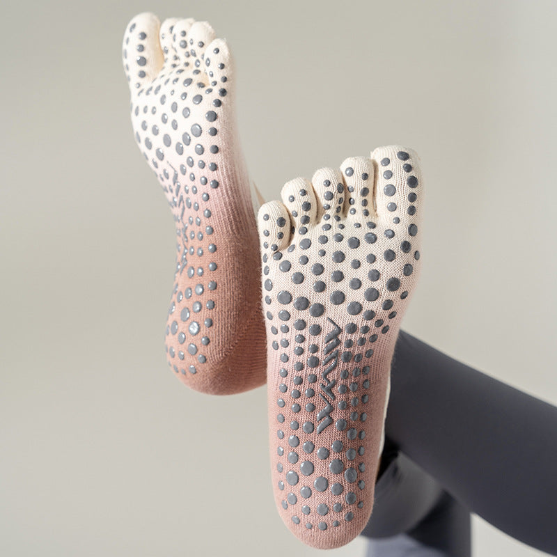 ZoraSocks Gradient Cross-Strap Five-Toe Pilates Grip Socks
