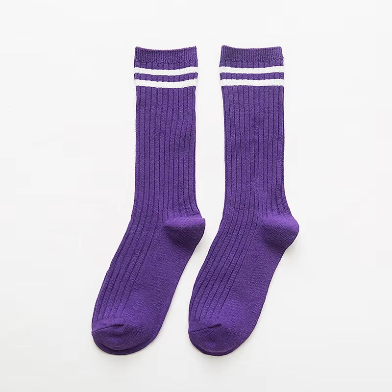 Women‘s Ribbed Slouchy Crew Socks Solid Color Double Needle Cotton
