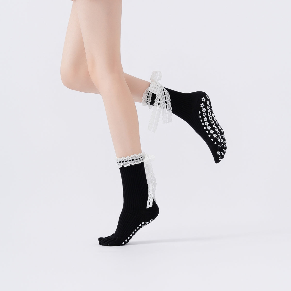 ZoraSocks Lace Trim Five-Toe Pilates Grip Socks