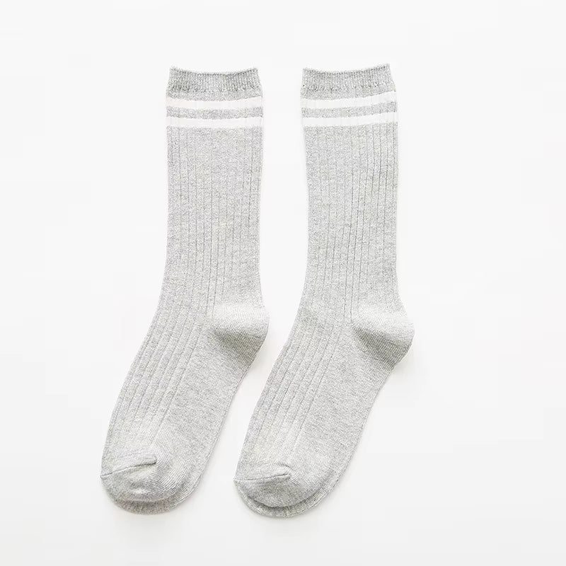 Women‘s Ribbed Slouchy Crew Socks Solid Color Double Needle Cotton