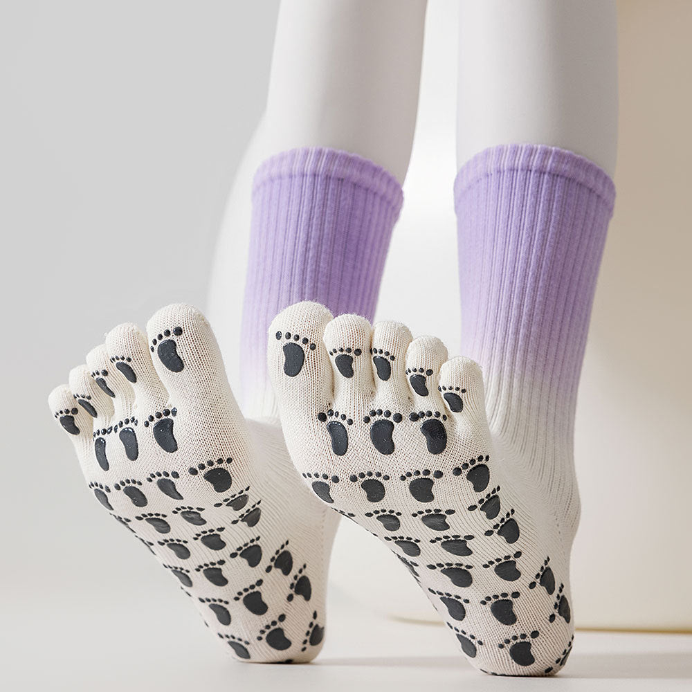 ZoraSocks Gradient Mid-Calf Five-Toe Pilates Grip Socks