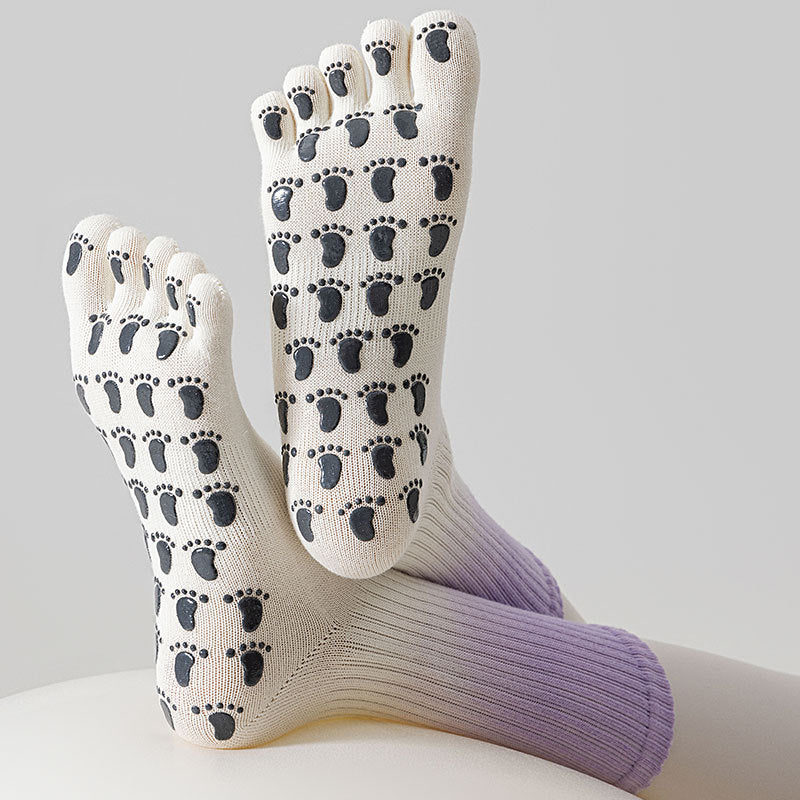 ZoraSocks Gradient Mid-Calf Five-Toe Pilates Grip Socks