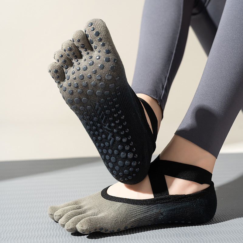 ZoraSocks Gradient Cross-Strap Five-Toe Pilates Grip Socks