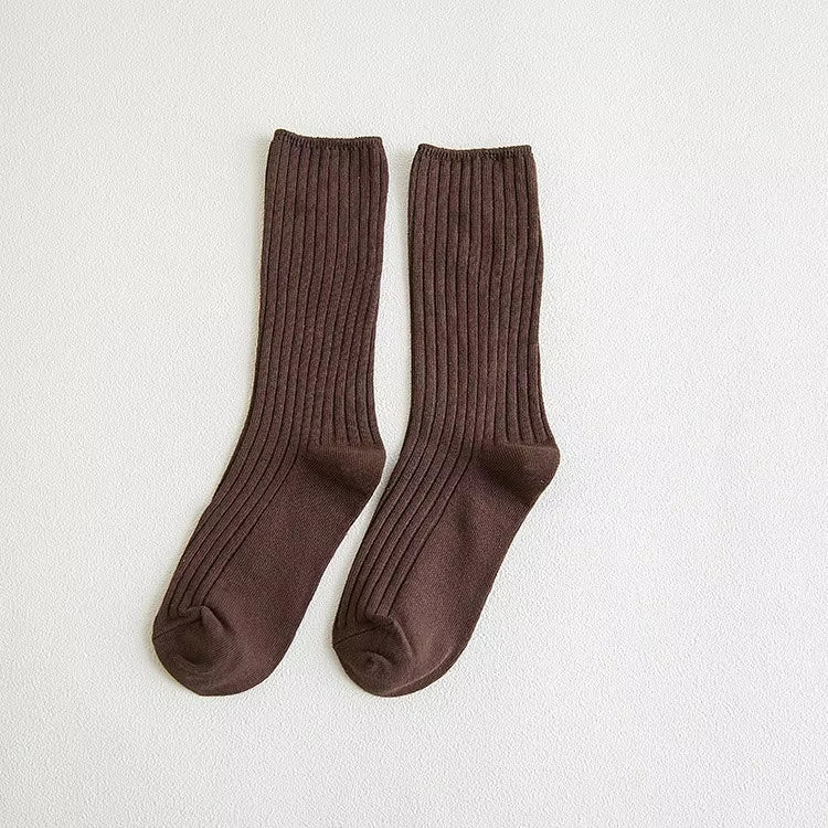 Women‘s Ribbed Slouchy Crew Socks Solid Color Double Needle Cotton