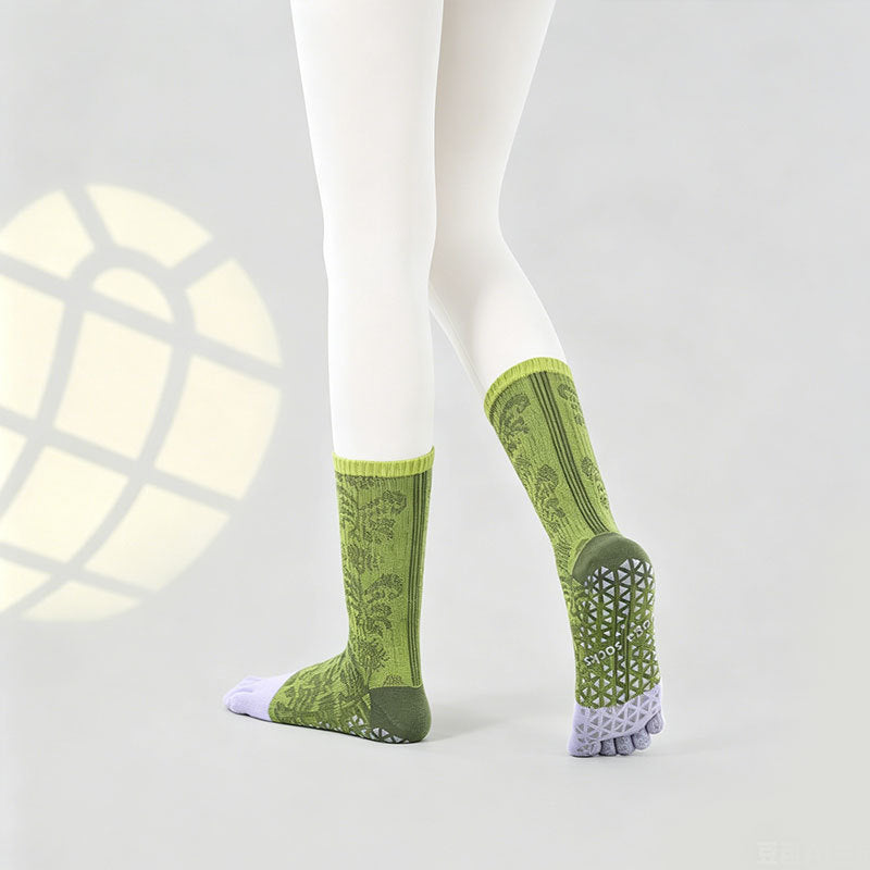 ZoraSocks Floral Mid-Calf Five-Toe Grip Socks