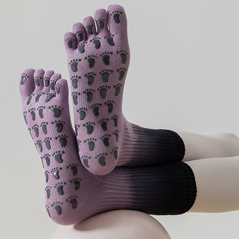 ZoraSocks Gradient Mid-Calf Five-Toe Pilates Grip Socks