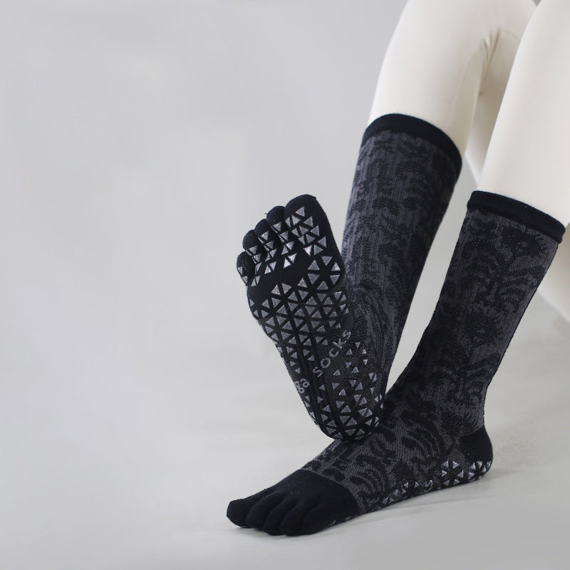ZoraSocks Floral Mid-Calf Five-Toe Grip Socks
