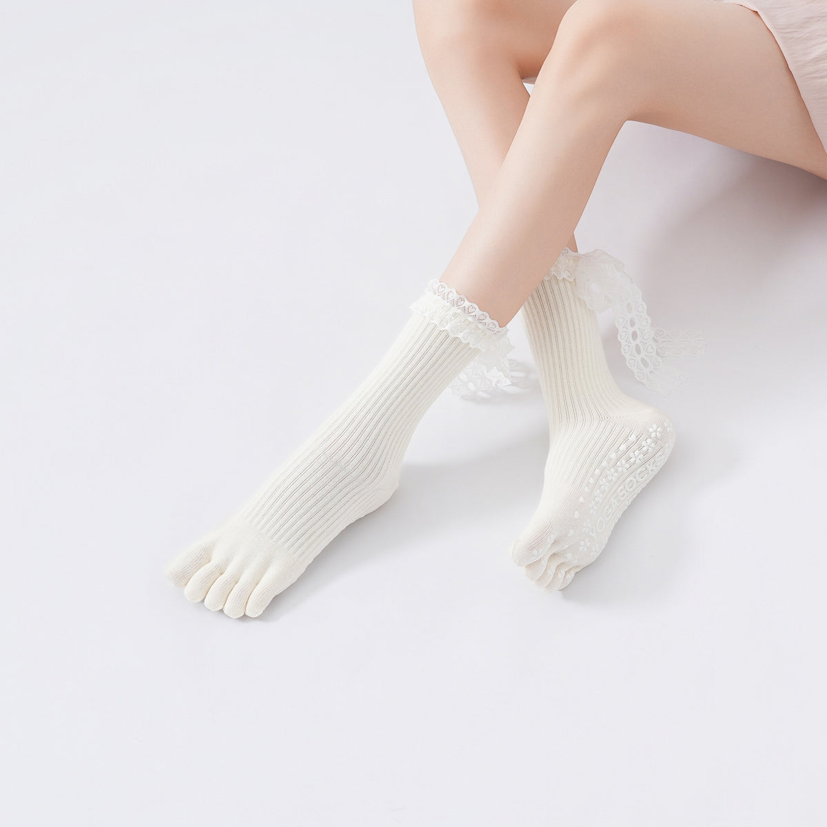 ZoraSocks Lace Trim Five-Toe Pilates Grip Socks