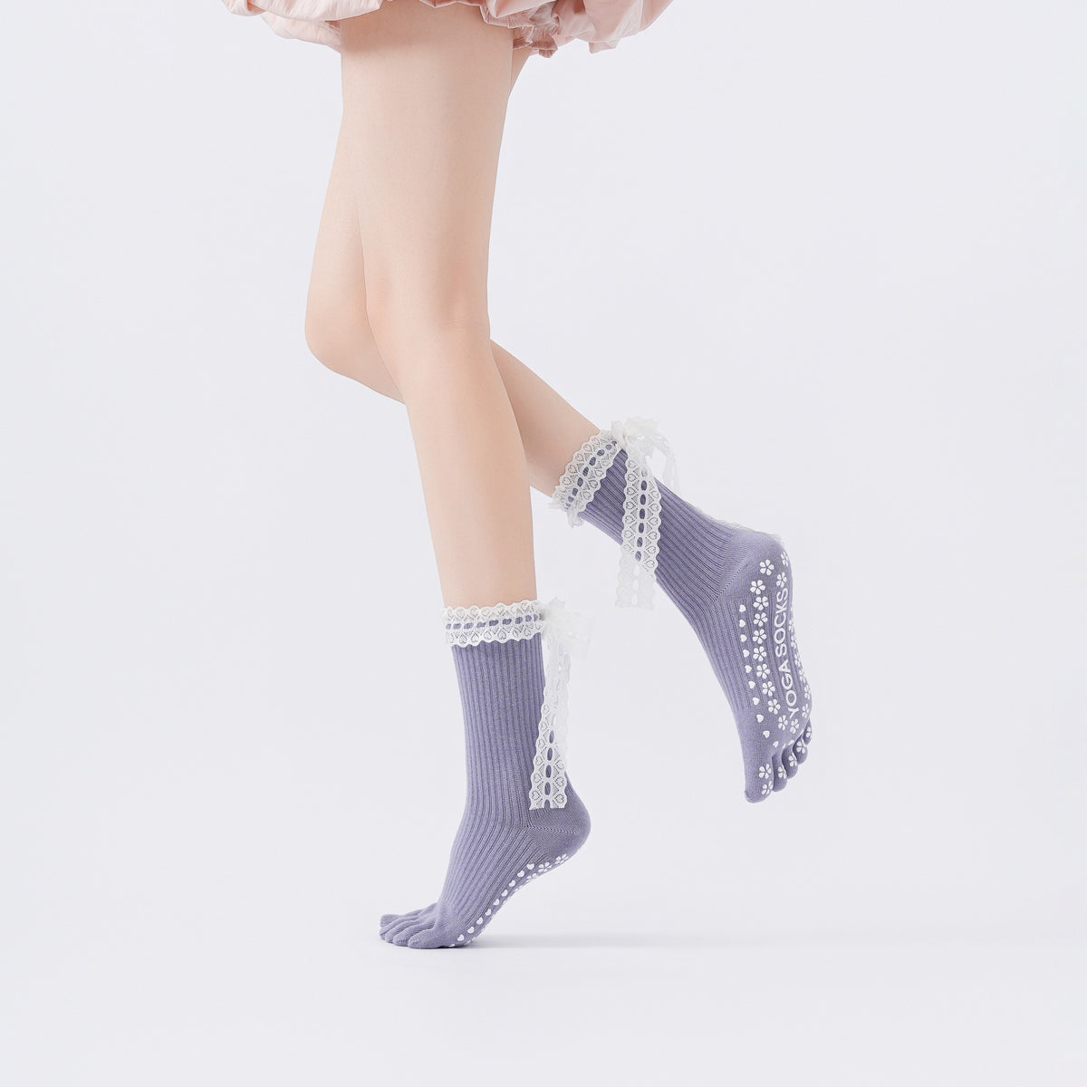 ZoraSocks Lace Trim Five-Toe Pilates Grip Socks