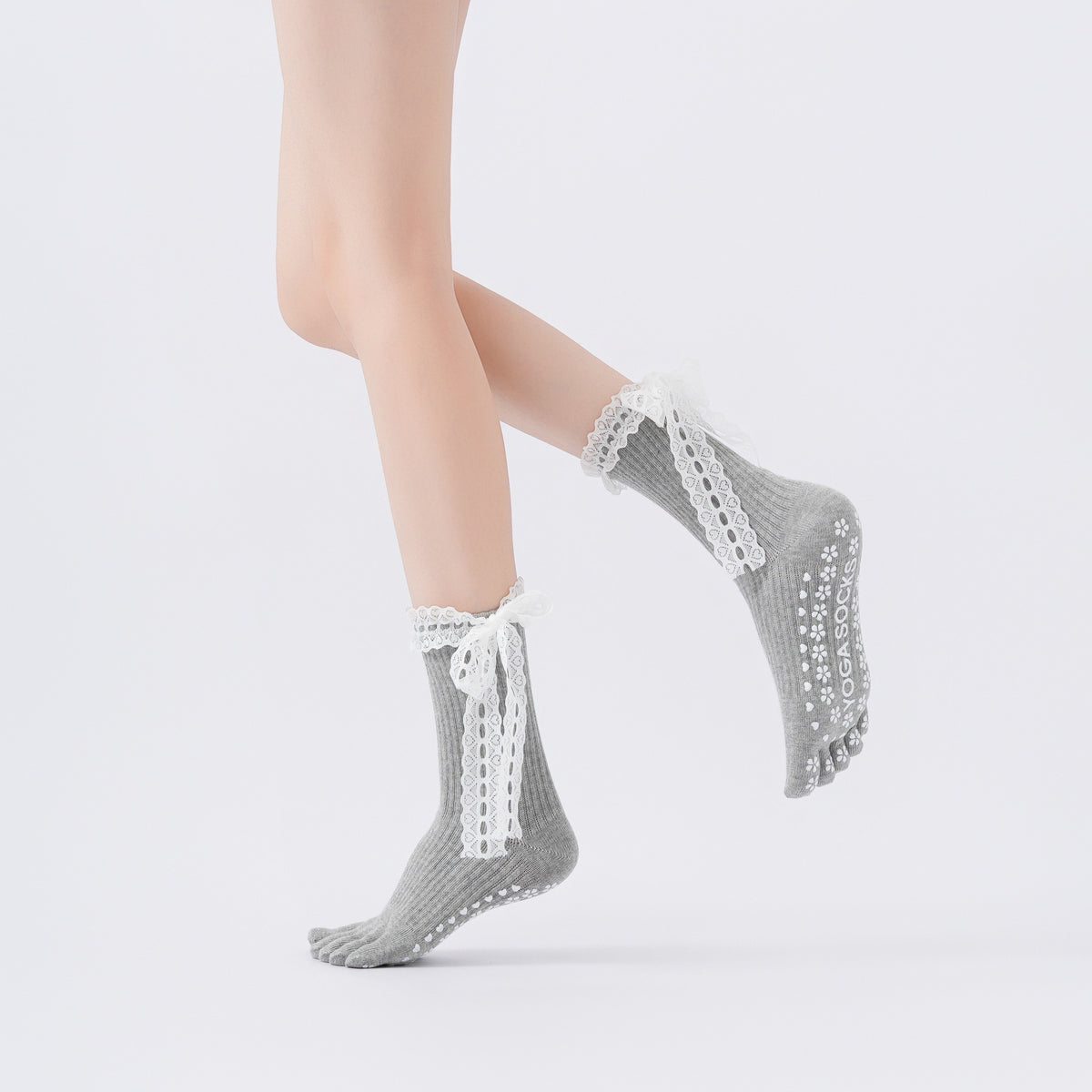 ZoraSocks Lace Trim Five-Toe Pilates Grip Socks