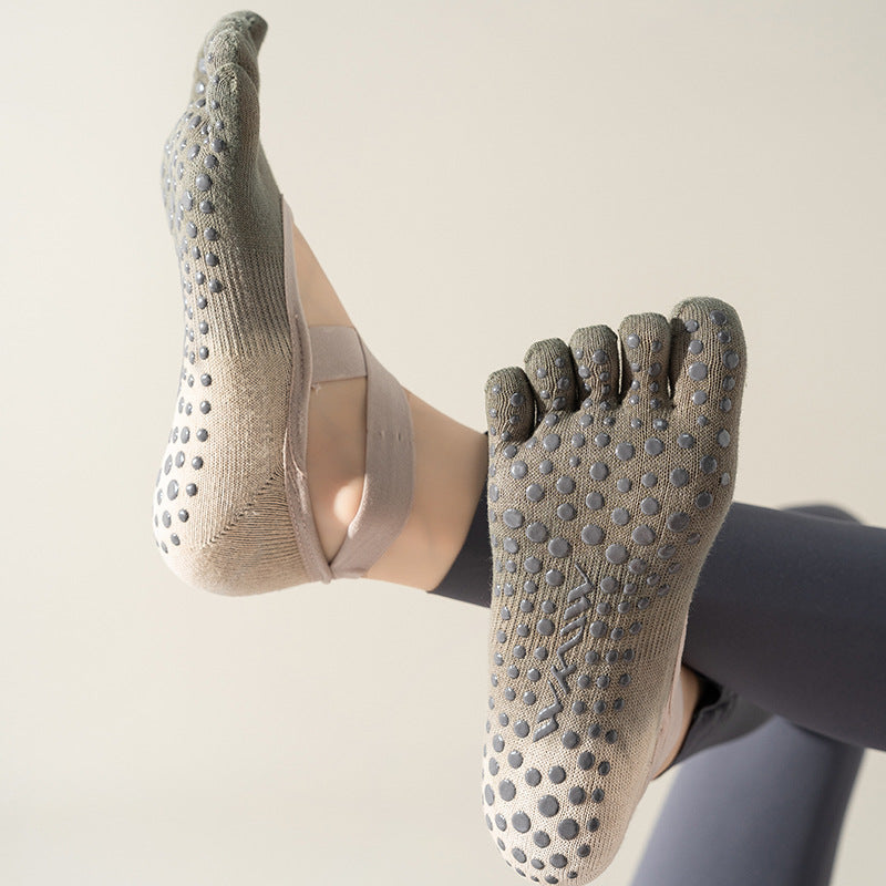 ZoraSocks Gradient Cross-Strap Five-Toe Pilates Grip Socks