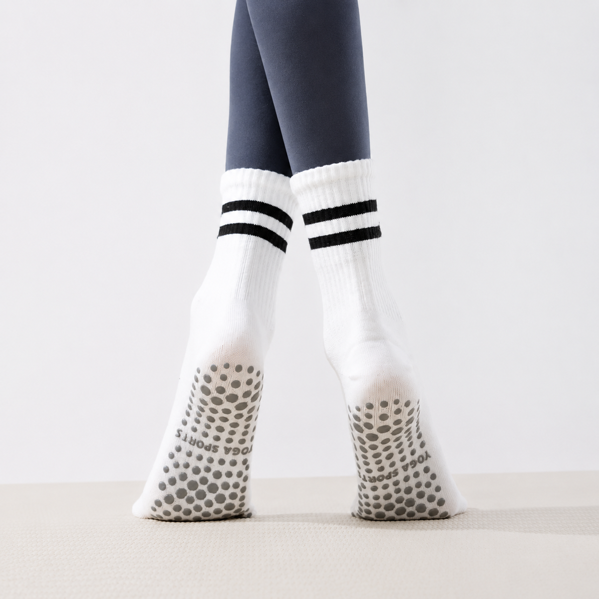 ZoraSocks Pro Striped-Cuff Five-Toe Pilates Grip Socks