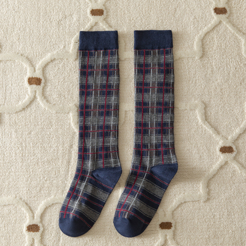 Women's Retro Tartan Cotton Knee-High Socks