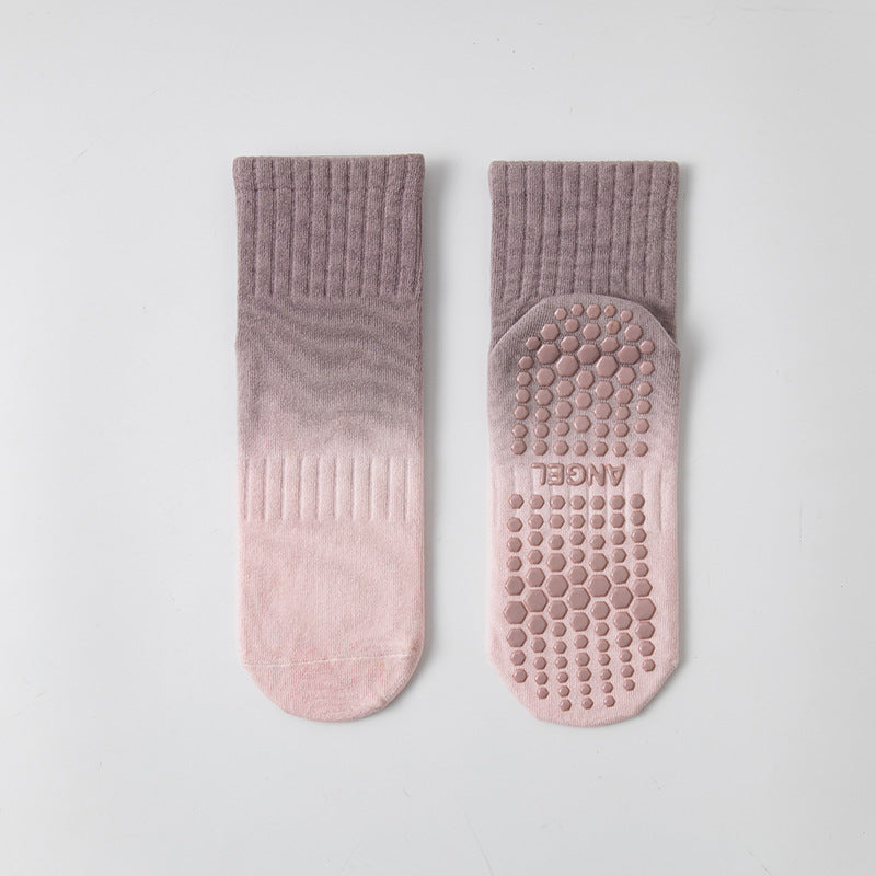 Women's Two-Tone Pilates Yoga Grip Crew Socks