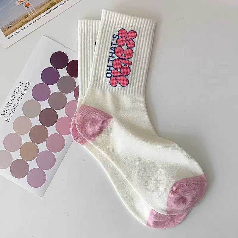 Women's Cute Pink Heart Poly-Cotton Crew Socks