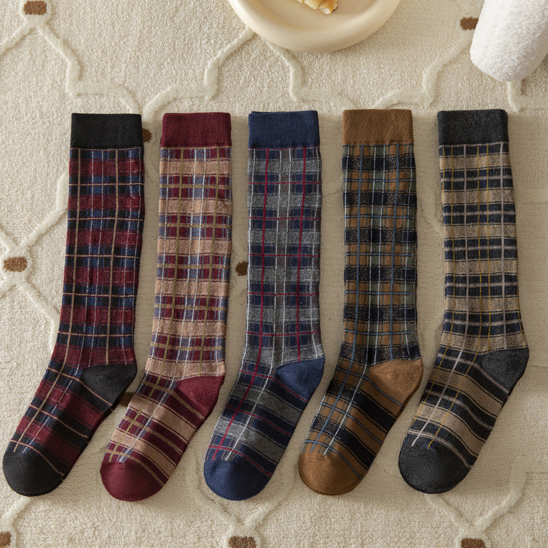 Women's Retro Tartan Cotton Knee-High Socks