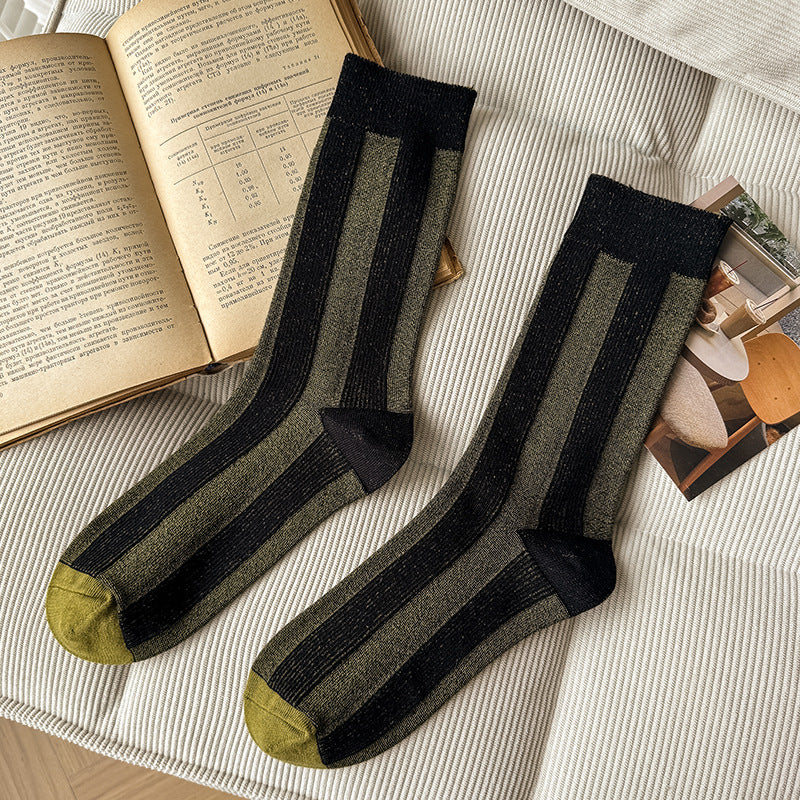 Women's Colour-Block Striped Slouch Cotton Crew Socks