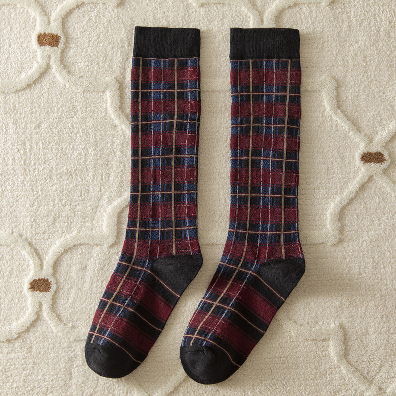 Women's Retro Tartan Cotton Knee-High Socks