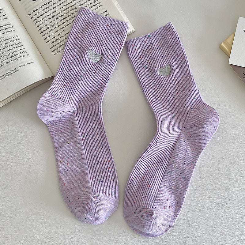 Women's Striped Heart-Label Slouch Crew Socks