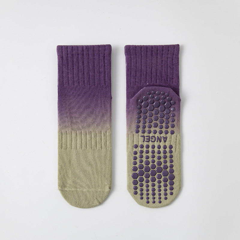 Women's Two-Tone Pilates Yoga Grip Crew Socks