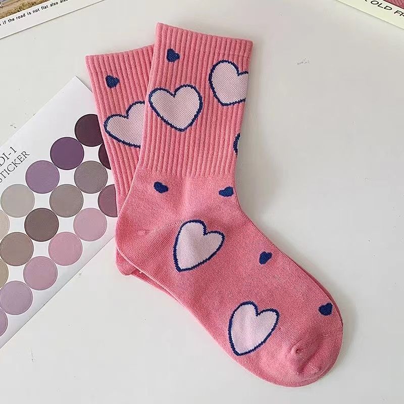 Women's Cute Pink Heart Poly-Cotton Crew Socks
