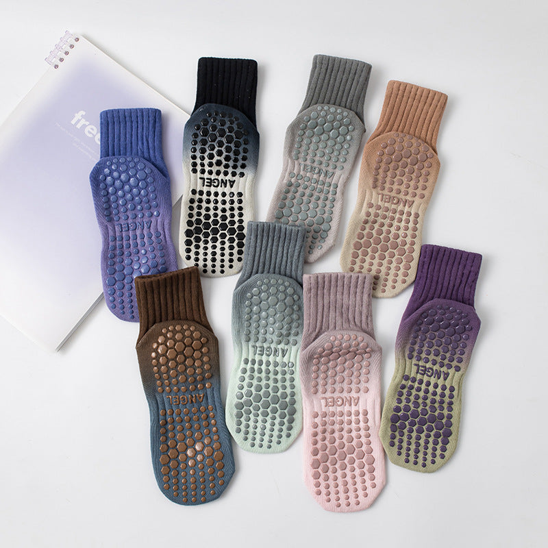Women's Two-Tone Pilates Yoga Grip Crew Socks