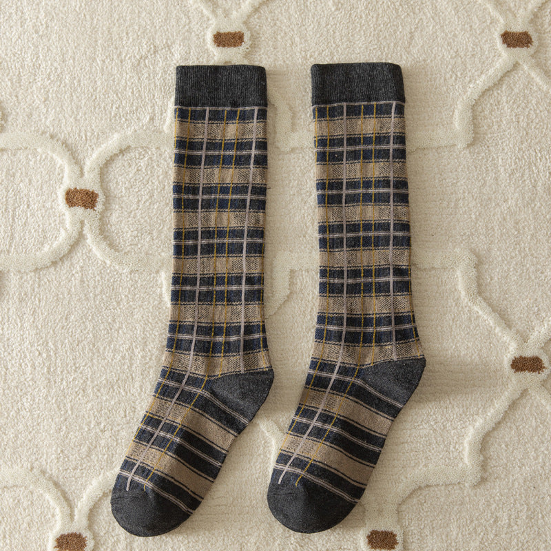 Women's Retro Tartan Cotton Knee-High Socks