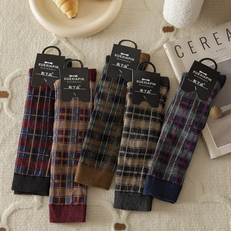 Women's Retro Tartan Cotton Knee-High Socks