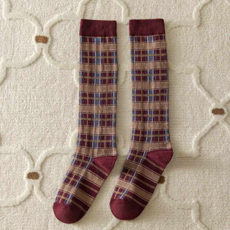 Women's Retro Tartan Cotton Knee-High Socks