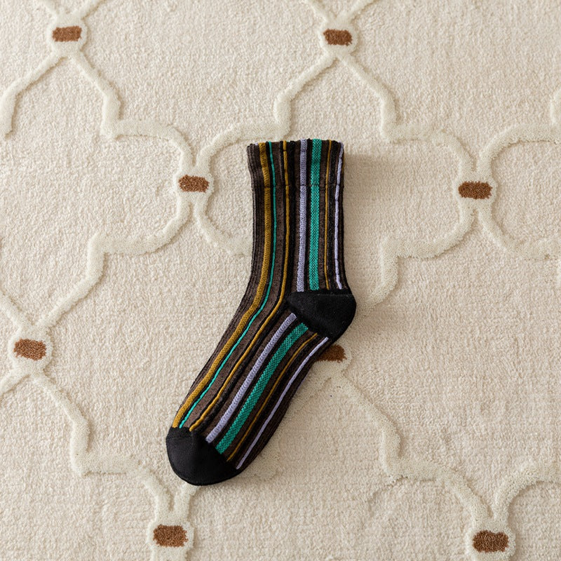 Women's Retro Multicolour Striped Cotton Crew Socks