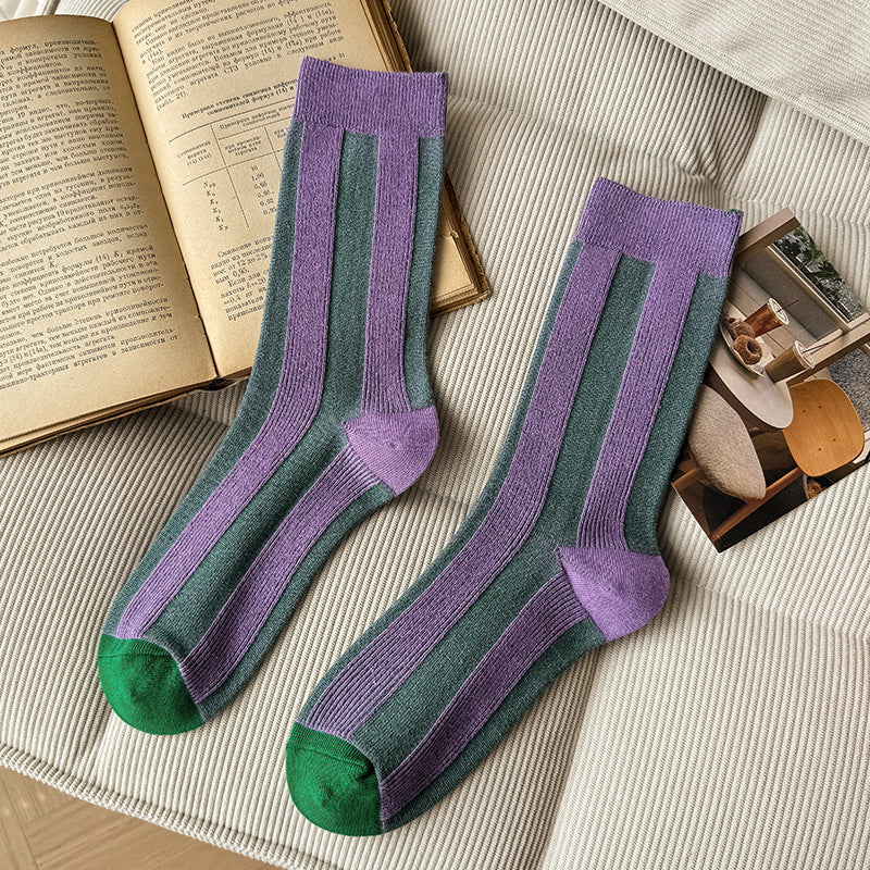 Women's Colour-Block Striped Slouch Cotton Crew Socks