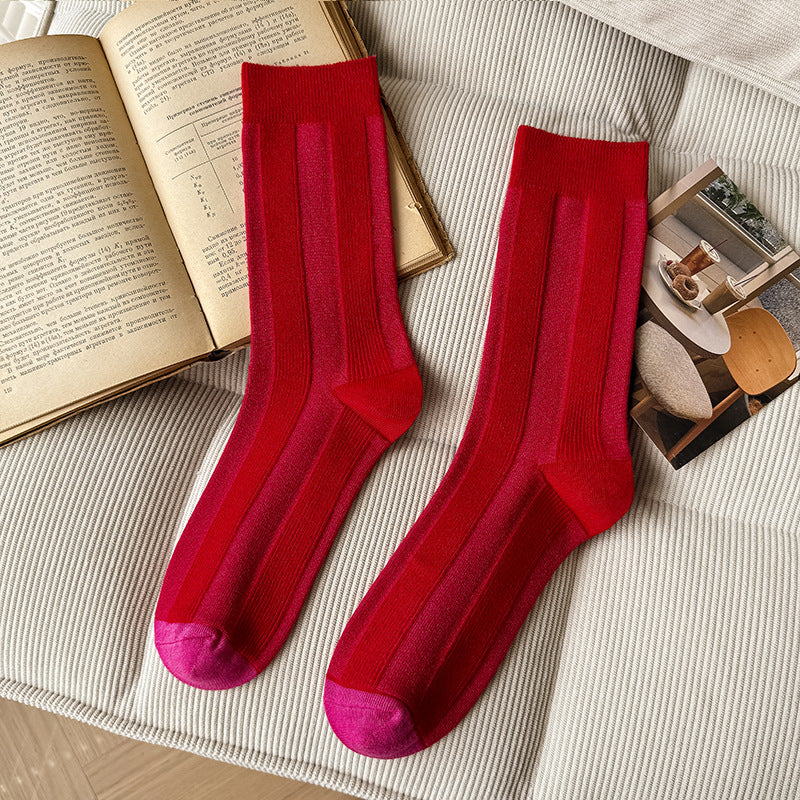 Women's Colour-Block Striped Slouch Cotton Crew Socks