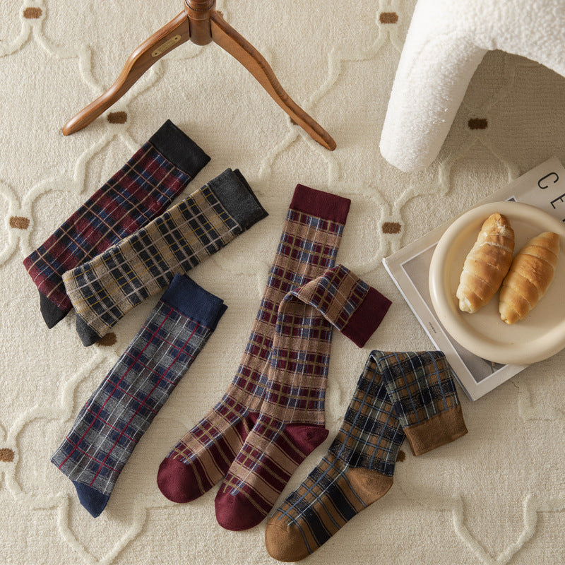 Women's Retro Tartan Cotton Knee-High Socks