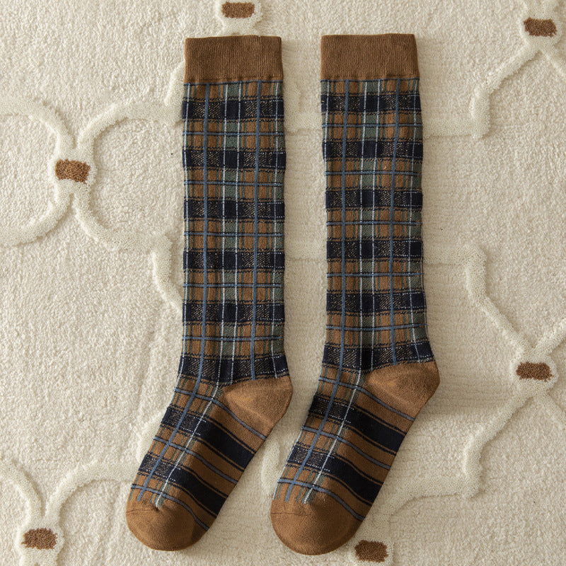 Women's Retro Tartan Cotton Knee-High Socks