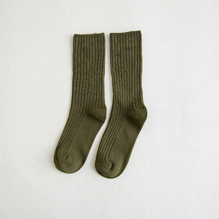 Women‘s Ribbed Slouchy Crew Socks Solid Color Double Needle Cotton