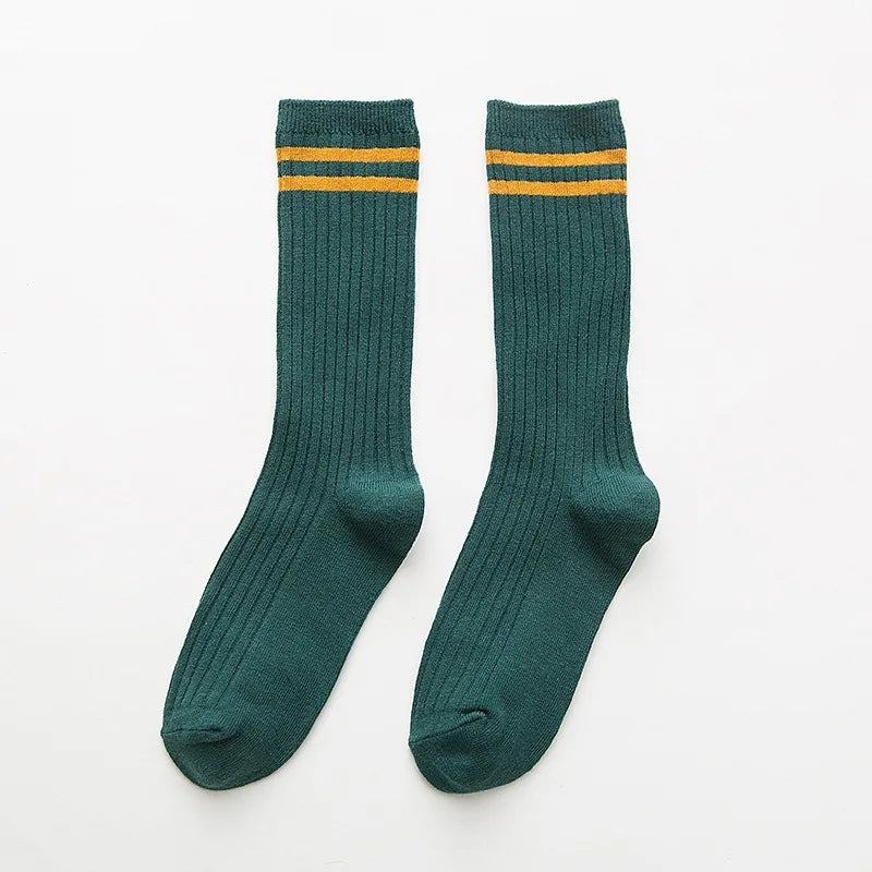 Women‘s Ribbed Slouchy Crew Socks Solid Color Double Needle Cotton