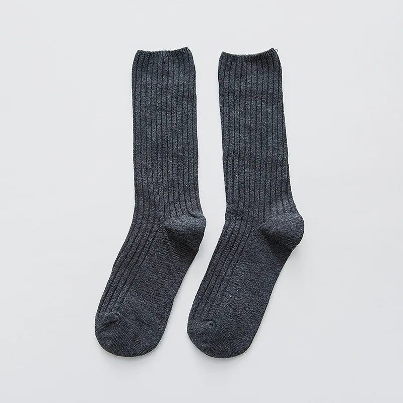 Women‘s Ribbed Slouchy Crew Socks Solid Color Double Needle Cotton