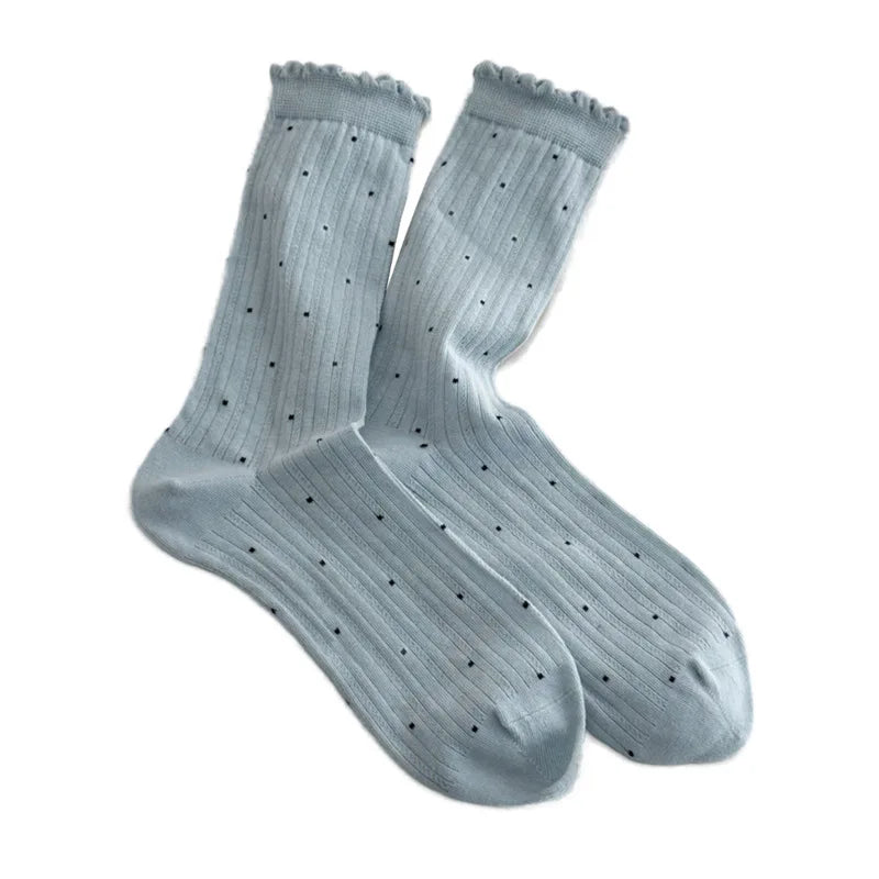 Summer Thin Polka Dot Women Socks Retro Harajuku Cotton Crew