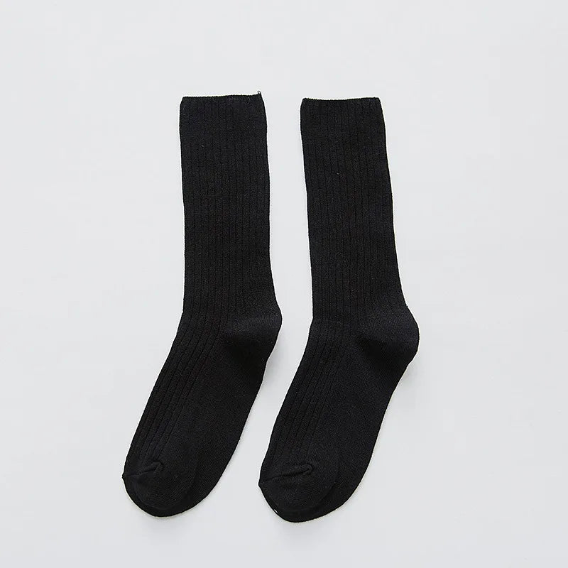 Women‘s Ribbed Slouchy Crew Socks Solid Color Double Needle Cotton